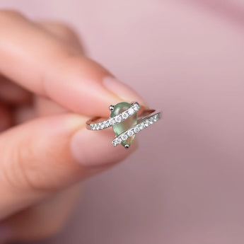 Pear Green Amethyst Wrap Ring - Orbit 925 Sterling Silver Holding View