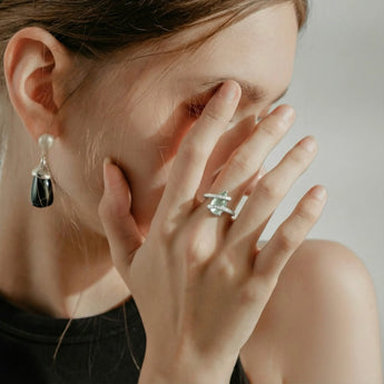 Pear Green Amethyst Wrap Ring - Orbit 18KT 925 Sterling Silver Model Shot