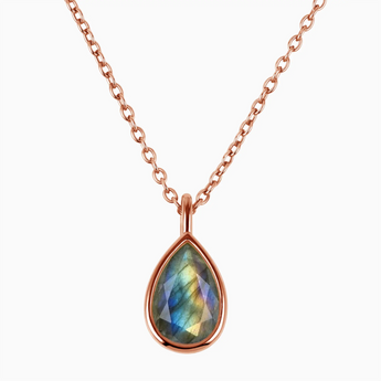 Pear Labradorite Reversible Necklace - Inner Heart 18KT Rose Gold Vermeil Front View