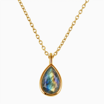 Pear Labradorite Reversible Necklace - Inner Heart 18KT Yellow Gold Vermeil Front View