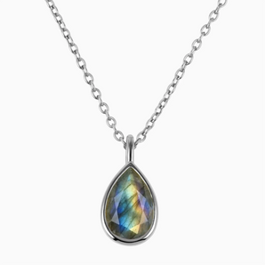 Pear Labradorite Reversible Necklace - Inner Heart 925 Sterling Front View