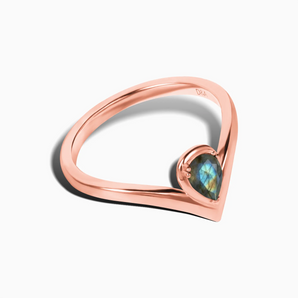 Pear Labradorite V Band Ring - Chevron 18KT Rose Gold Vermeil Side View