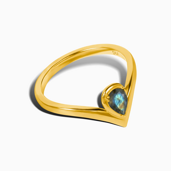 Pear Labradorite V Band Ring - Chevron 18KT Yellow Gold Vermeil Side View