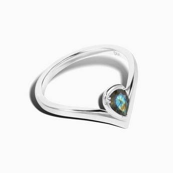 Pear Labradorite V Band Ring - Chevron 925 Sterling Silver Side View