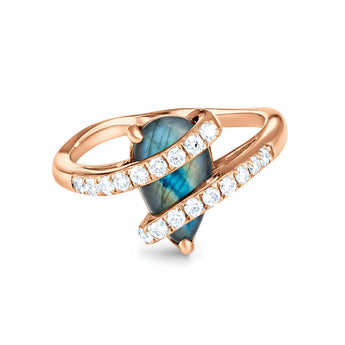 Pear Labradorite Wrap Ring - Orbit 18KT Rose Gold Vermeil Front View