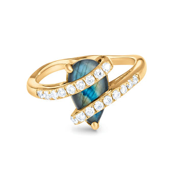 Pear Labradorite Wrap Ring - Orbit 18KT Yellow Gold Vermeil Front View
