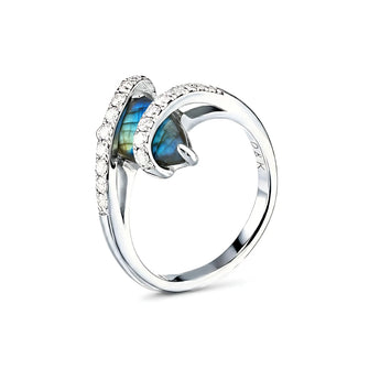 Pear Labradorite Wrap Ring - Orbit 925 Sterling Silver Side View