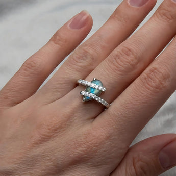 Pear Labradorite Wrap Ring - Orbit 925 Sterling Silver Worn View