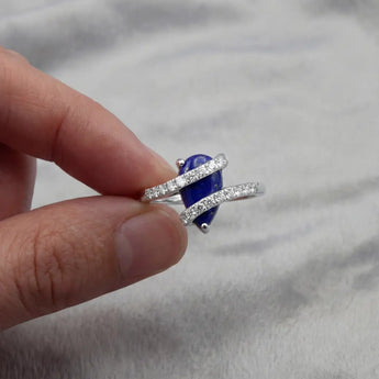 Pear Lapis Lazuli Wrap Ring - Orbit 925 Sterling Silver Hand-Held Shot