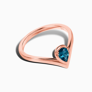 Pear London Blue Topaz V Band Ring - Chevron 18KT Rose Gold Vermeil Side View