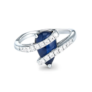 Pear London Blue Topaz Wrap Ring - Orbit 925 Sterling Silver Front View