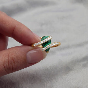 Pear Malachite Wrap Ring - Orbit 18KT Yellow Gold Vermeil Hand-Held Shot