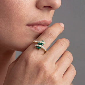 Pear Malachite Wrap Ring - Orbit 18KT Yellow Gold Vermeil Model Shot