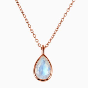 Pear Moonstone Reversible Necklace - Inner Heart 18KT Rose Gold Vermeil Front View