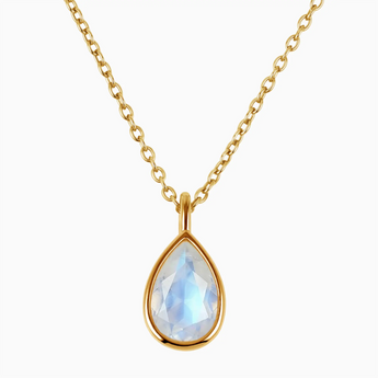 Pear Moonstone Reversible Necklace - Inner Heart 18KT Yellow Gold Vermeil Front View