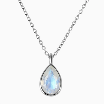 Pear Moonstone Reversible Necklace - Inner Heart 925 Sterling Front View