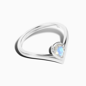 Pear Moonstone V Band Ring - Chevron 925 Sterling Silver Side View