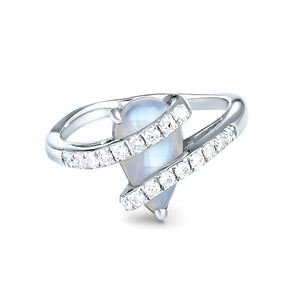 Pear Moonstone Wrap Ring - Orbit 925 Sterling Silver Front View