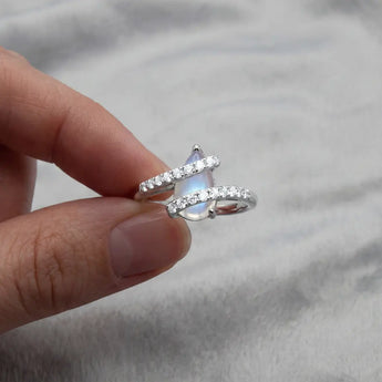 Pear Moonstone Wrap Ring - Orbit 925 Sterling Silver Worn View
