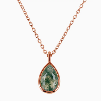 Pear Moss Agate Reversible Necklace - Inner Heart 18KT Rose Gold Vermeil Front View
