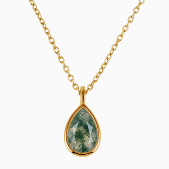 Pear Moss Agate Reversible Necklace - Inner Heart 18KT Yellow Gold Vermeil Front View