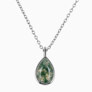 Pear Moss Agate Reversible Necklace - Inner Heart 925 Sterling Front View