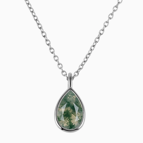 Pear Moss Agate Reversible Necklace - Inner Heart 925 Sterling Front View
