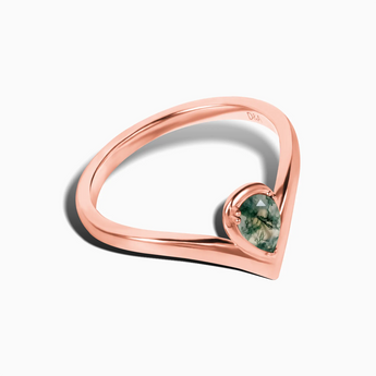 Pear Moss Agate V Band Ring - Chevron 18KT Rose Gold Vermeil Side View