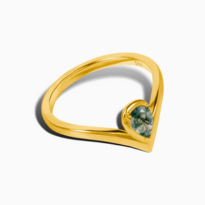 Pear Moss Agate V Band Ring - Chevron 18KT Yellow Gold Vermeil Side View