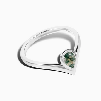 Pear Moss Agate V Band Ring - Chevron 925 Sterling Silver Side View