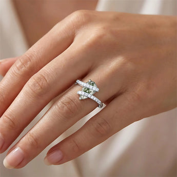 Pear Moss Agate Wrap Ring - Orbit 925 Sterling Silver Worn View