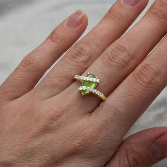 Pear Peridot Wrap Ring - Orbit 18KT Yellow Gold Vermeil Worn View