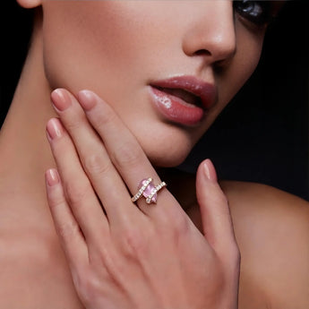 Pear Pink Tourmaline Wrap Ring - Orbit 18KT Rose Gold Vermeil Model Shot