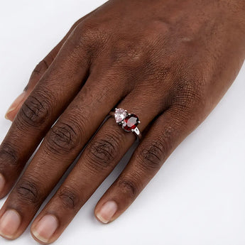 Pear Rose Quartz & Oval Garnet Toi et Moi Ring - Twin Reverie 925 Sterling Silver Wearing Diagram