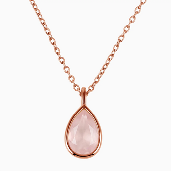 Pear Rose Quartz Reversible Necklace - Inner Heart 18KT Rose Gold Vermeil Front View