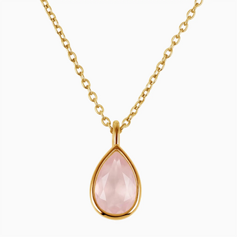 Pear Rose Quartz Reversible Necklace - Inner Heart 18KT Yellow Gold Vermeil Front View
