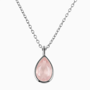 Pear Rose Quartz Reversible Necklace - Inner Heart 925 Sterling Front View