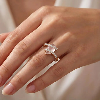 Pear Rose Quartz Wrap Ring - Orbit 18KT Rose Gold Vermeil Worn View