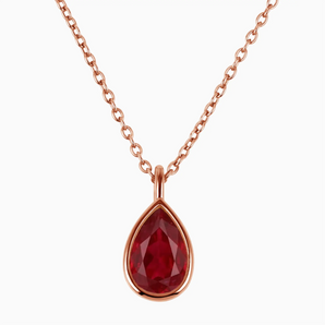 Pear Ruby Reversible Necklace - Inner Heart 18KT Rose Gold Vermeil Front View