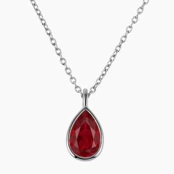 Pear Ruby Reversible Necklace - Inner Heart 925 Sterling Front View