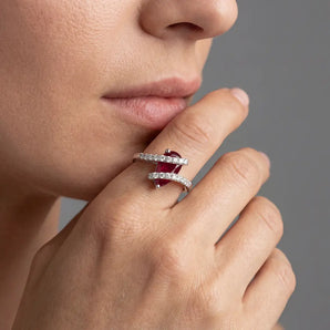 Pear Ruby Wrap Ring - Orbit 925 Sterling Silver Model Shot