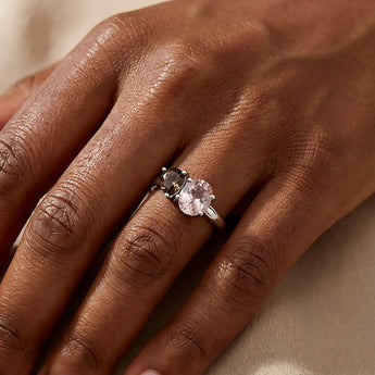 Pear Smoky Quartz & Oval Rose Quartz Toi et Moi Ring - Twin Reverie 925 Sterling Silver Wearing Diagram