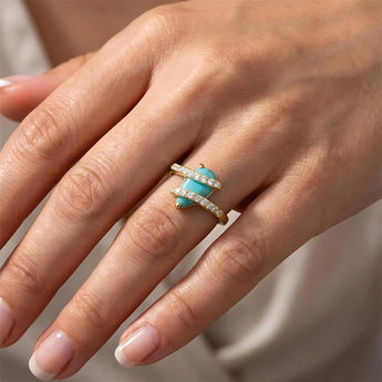 Pear Turquoise Wrap Ring - Orbit 18KT Yellow Gold Vermeil Worn View