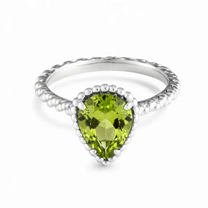 Peridot Pear Ring - Still Light 925 Sterling Silver Front View