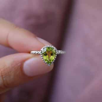Peridot Pear Ring - Still Light 925 Sterling Silver Hand-Held Shot