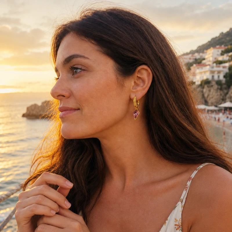 pink gemstone drop earrings customer review