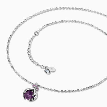 Raw Amethyst Cradle Necklace - Guardian Hands 925 Sterling Side View