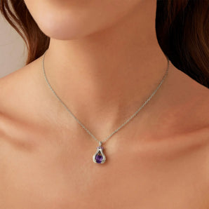 Raw Amethyst Cradle Necklace - Guardian Hands 925 Sterling Silver Model Shot