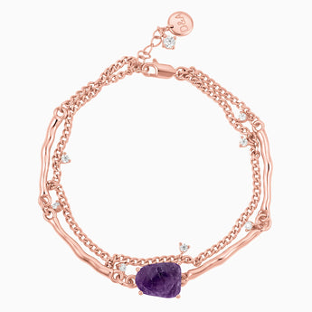 Raw Amethyst Layered Bracelet - Wild Vine 18KT Rose Gold Vermeil Front View
