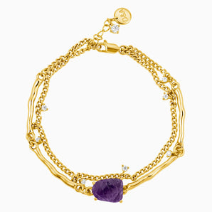Raw Amethyst Layered Bracelet - Wild Vine 18KT Yellow Gold Vermeil Front View